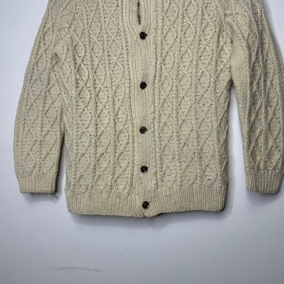 Vintage Aran Style  Fisherman Rustic Cable Knit Wool Button Down Cardigan - Picture 3 of 12